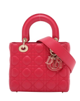 Pre-Loved Lady Dior Handbag Cannage Leather Medium with Gold Hardware, Pink