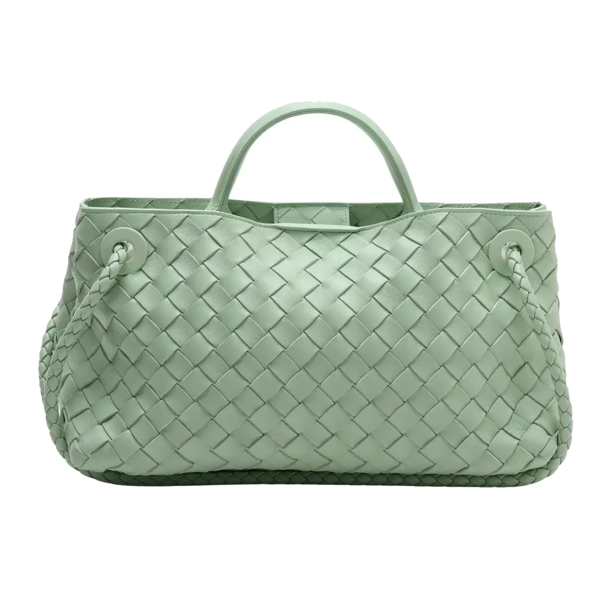 Pre-Loved Andiamo Tote Intrecciato Leather Small with Gold Hardware, Mint Green