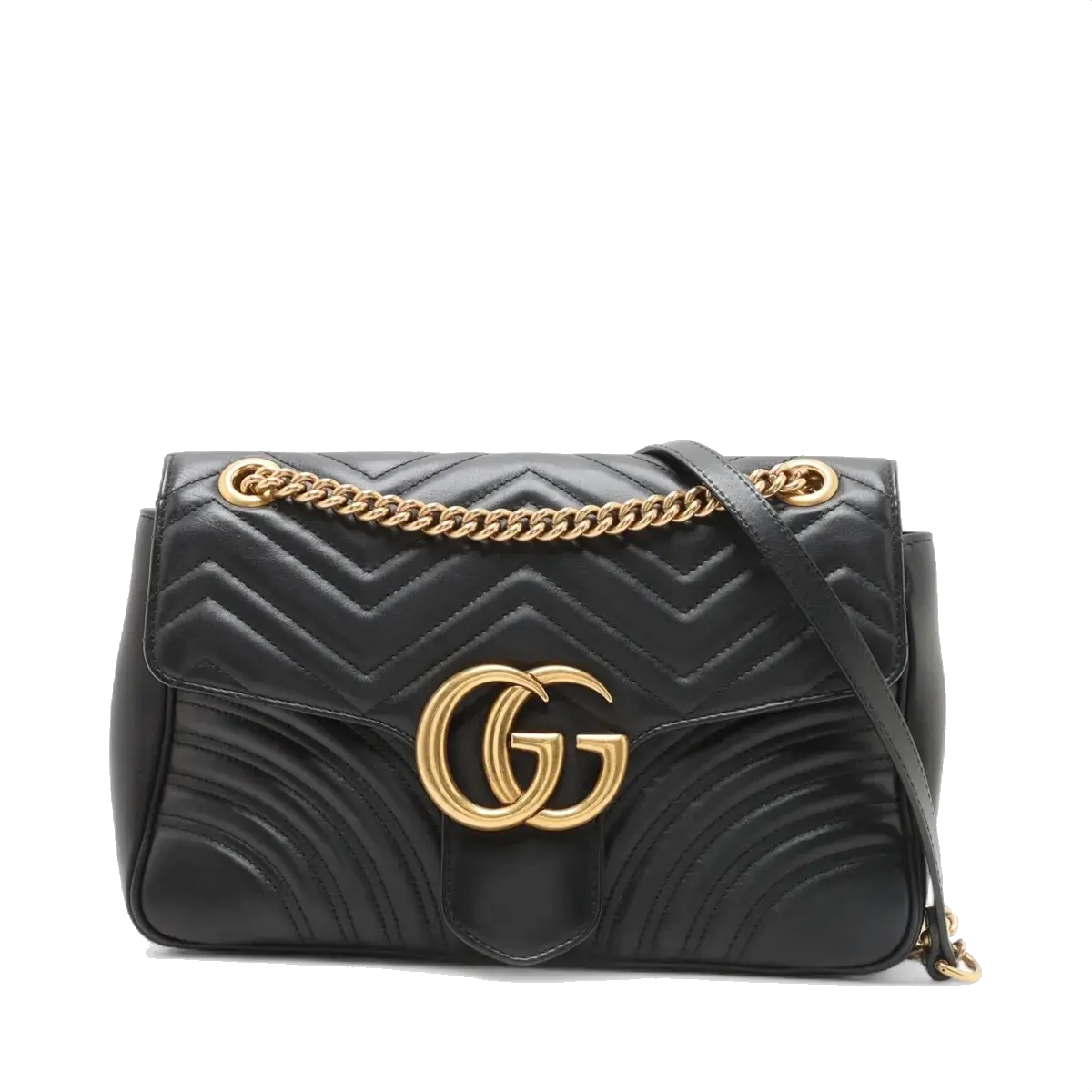 Pre-Loved GG Marmont Shoulder Bag Quilted Leather Medium with Aged Gold Hardware, Black