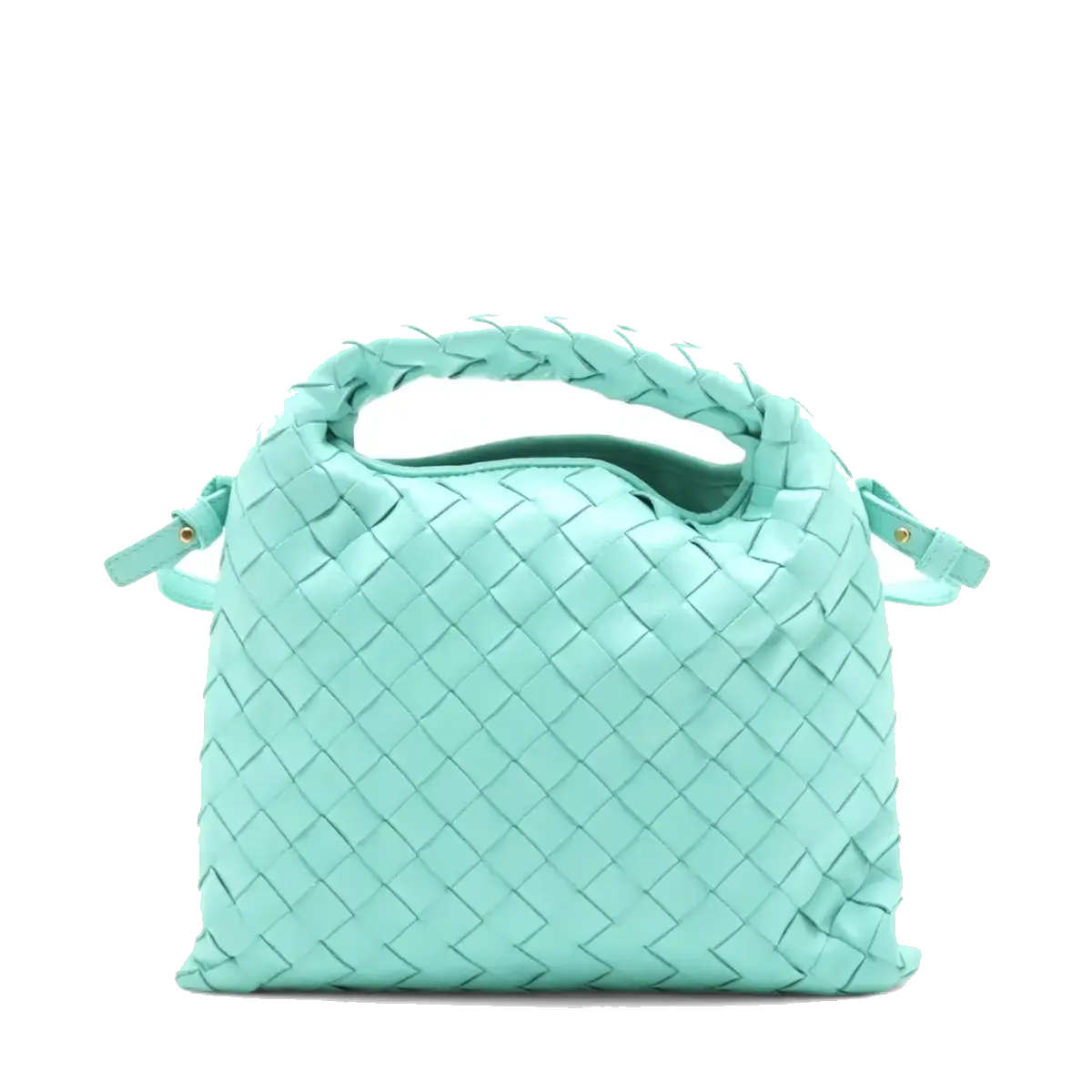 Pre-Loved Hop Handbag Intrecciato Leather Mini with Gold Hardware, Aqua Green