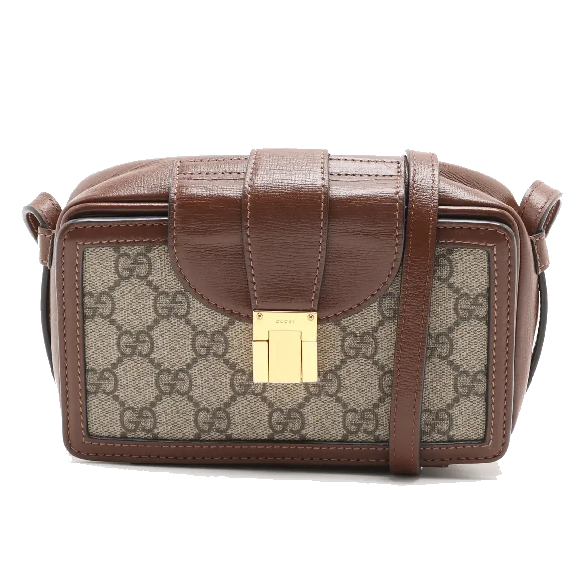 Pre-Loved GG Supreme Crossbody Bag Monogram Coated Canvas Mini with Gold Hardware, Beige/Brown