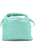 Pre-Loved Hop Crossbody Bag Intrecciato Leather Mini with Gold Hardware, Turquoise