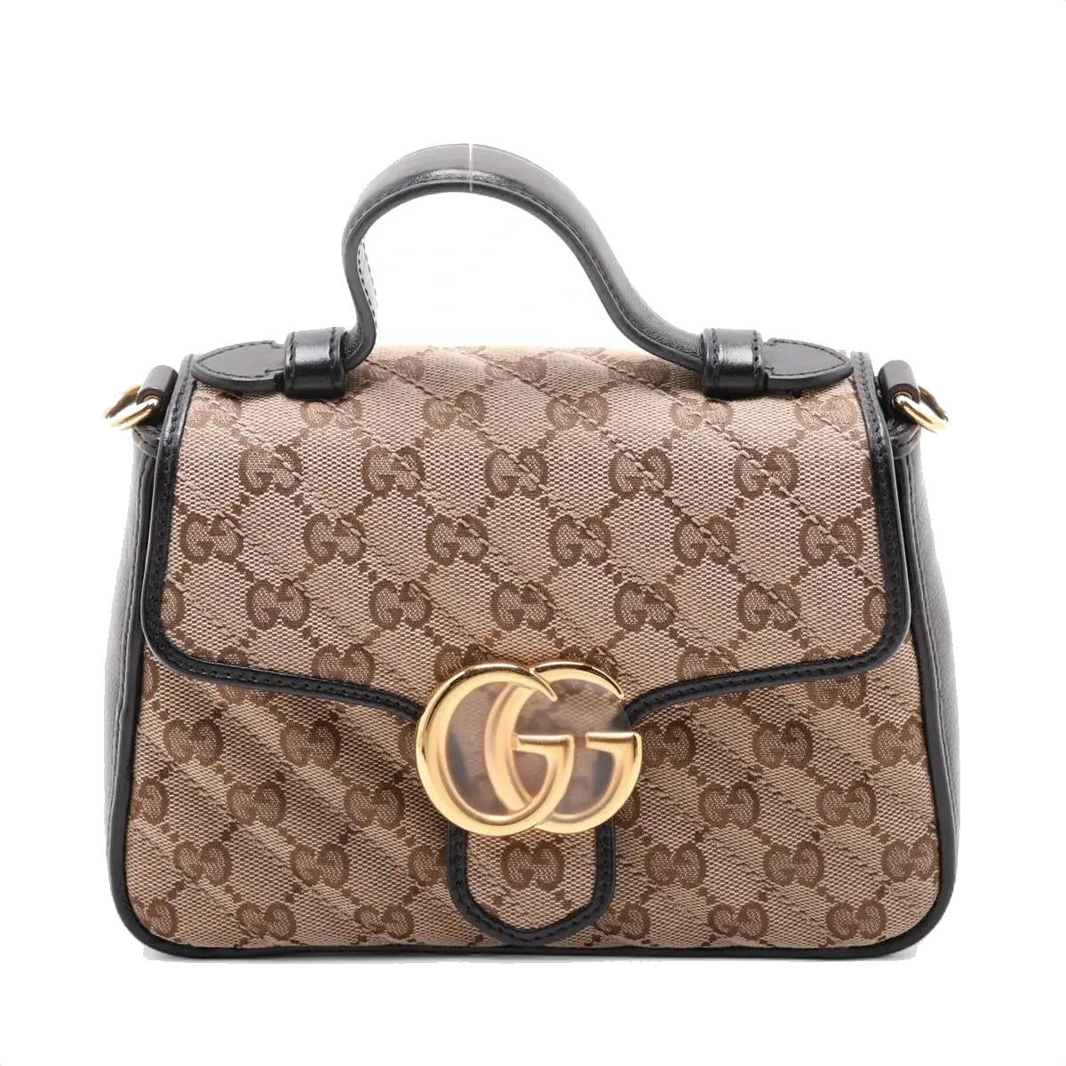 Pre-Loved GG Marmont Handbag Monogram Canvas Mini with Gold Hardware, Beige/Brown