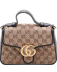 Pre-Loved GG Marmont Handbag Monogram Canvas Mini with Gold Hardware, Beige/Brown