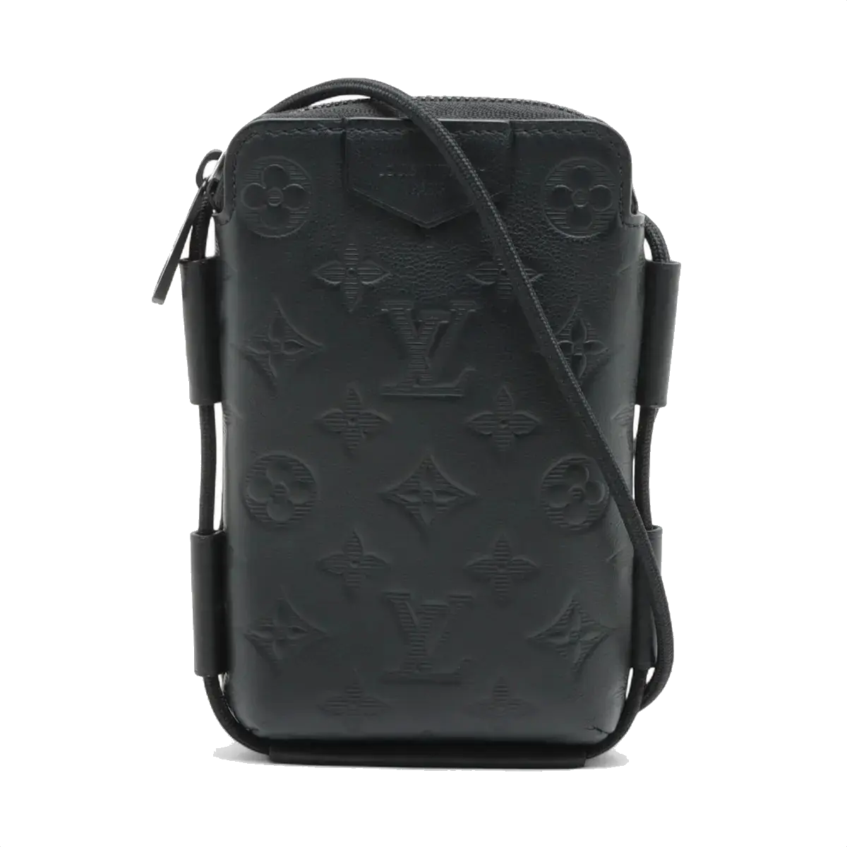 Pre-Loved Phone Pouch Crossbody Bag Monogram Leather with Black Hardware, Black
