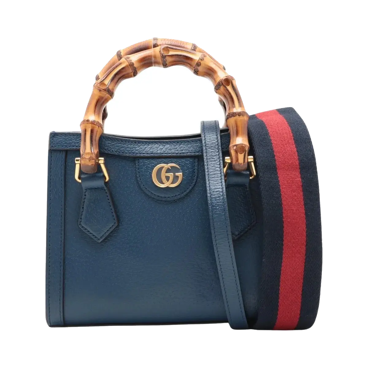 Pre-Loved Diana Bamboo Tote Leather Mini with Gold Hardware, Blue