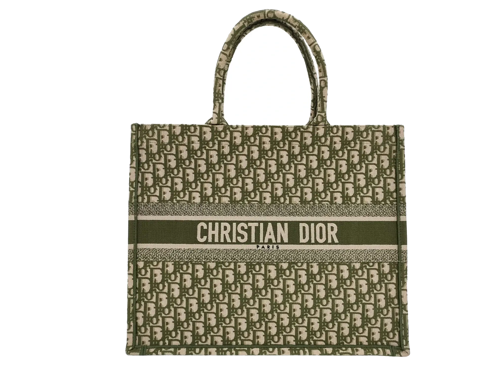 Pre-Loved Book Tote Tote Oblique Embroidered Canvas Large, Green and Beige