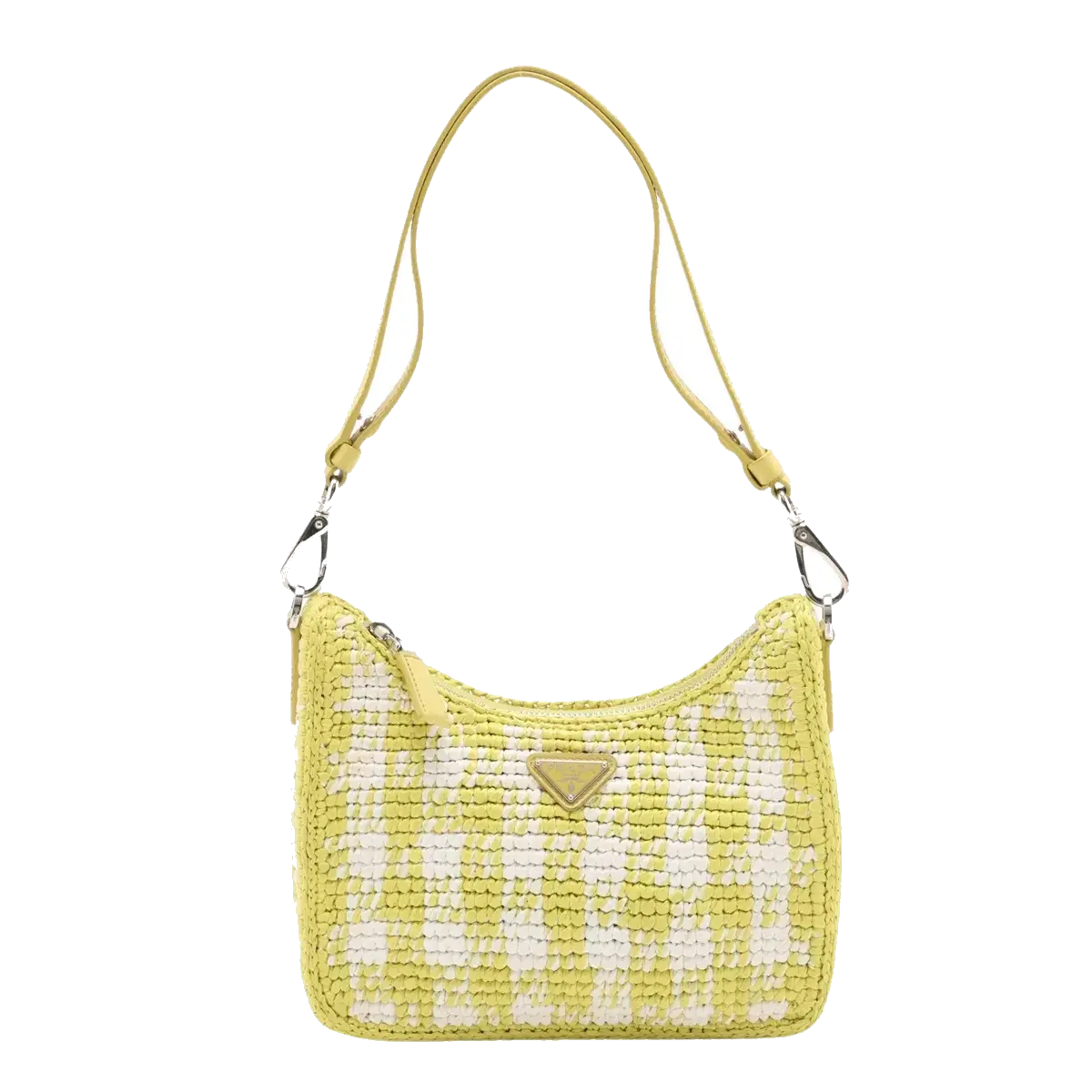 Pre-Loved Re-Edition 2005 Shoulder Bag Crochet Raffia Gingham Mini with Silver Hardware, Yellow and White