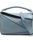 Pre-Loved Puzzle Handbag Leather Medium with Silver Hardware, Light Blue
