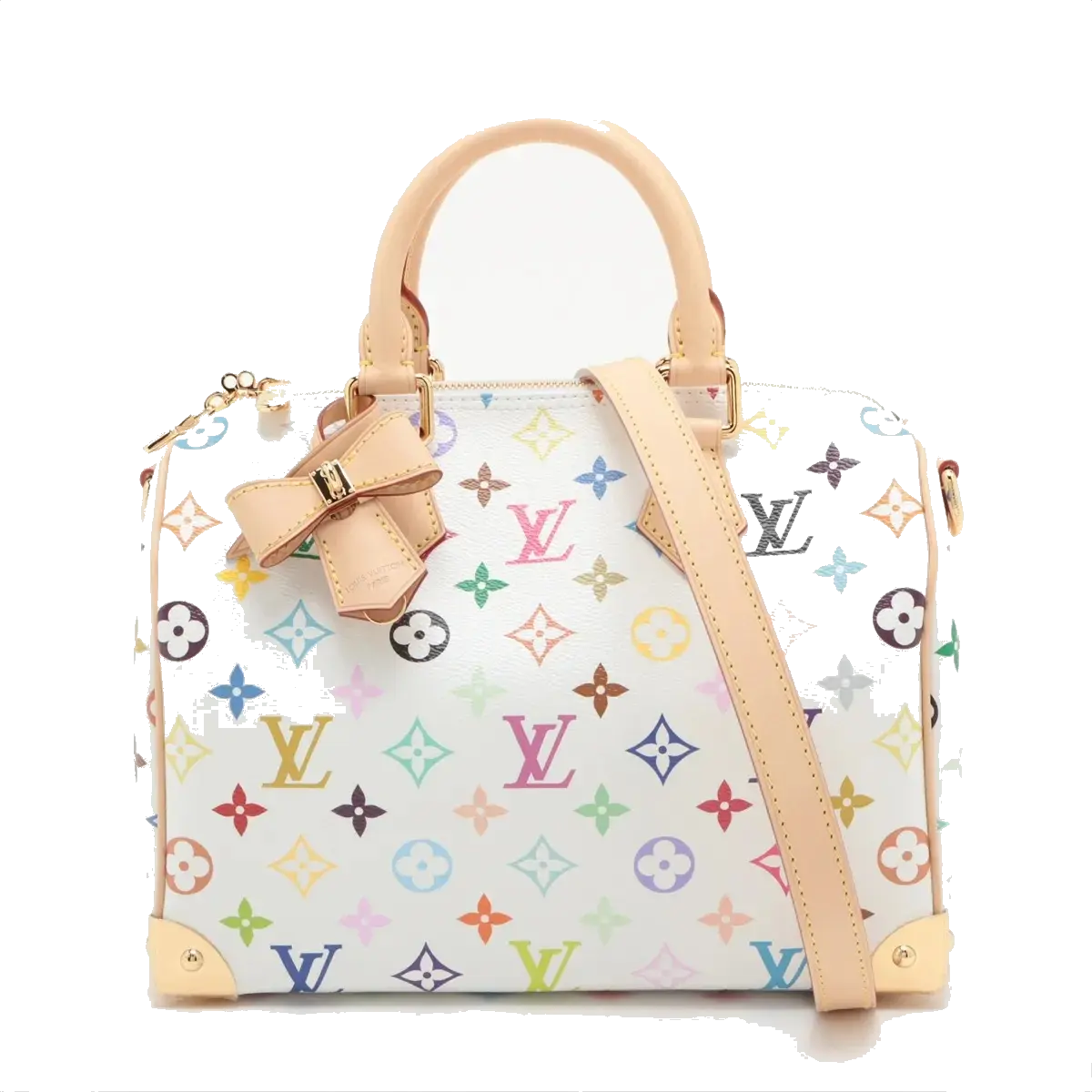 Pre-Loved Speedy Bandoulière Handbag Monogram Multicolore Coated Canvas 25 with Gold Hardware, White Multicolor