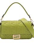 Pre-Loved Baguette Shoulder Bag Embossed FF Logo Leather Medium with Gold Hardware, Green