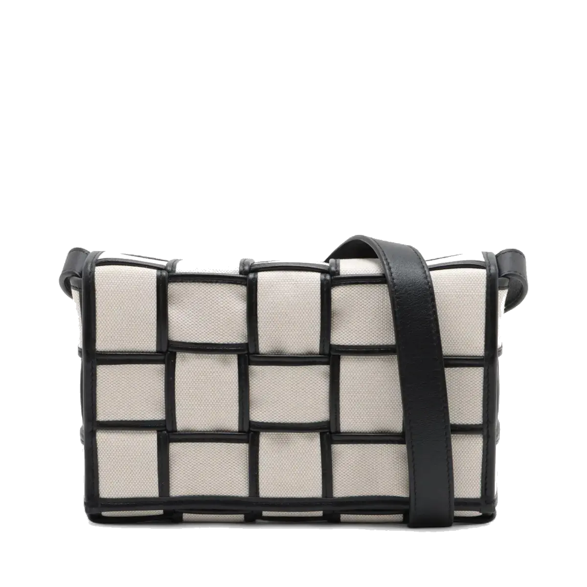 Pre-Loved Cassette Crossbody Bag Intrecciato Canvas with Silver Hardware, Cream
