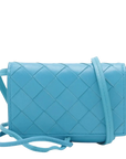 Pre-Loved Intrecciato Mini Crossbody Crossbody Bag Intrecciato Leather Mini, Light Blue