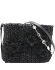 Pre-Loved Crossbody Bag Crochet Raffia with Silver Hardware, Black