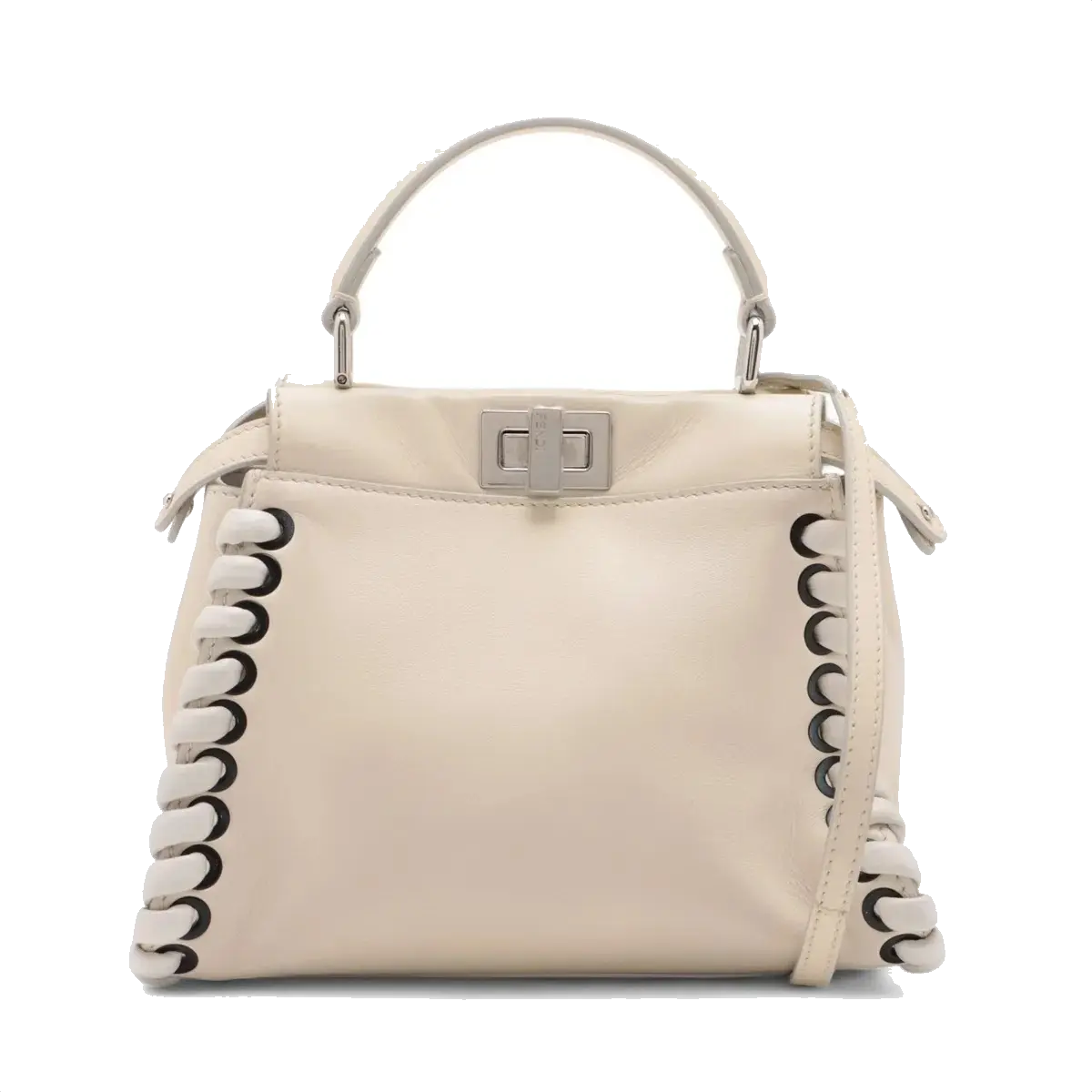 Pre-Loved Peekaboo Handbag Leather Mini with Silver Hardware, Ivory