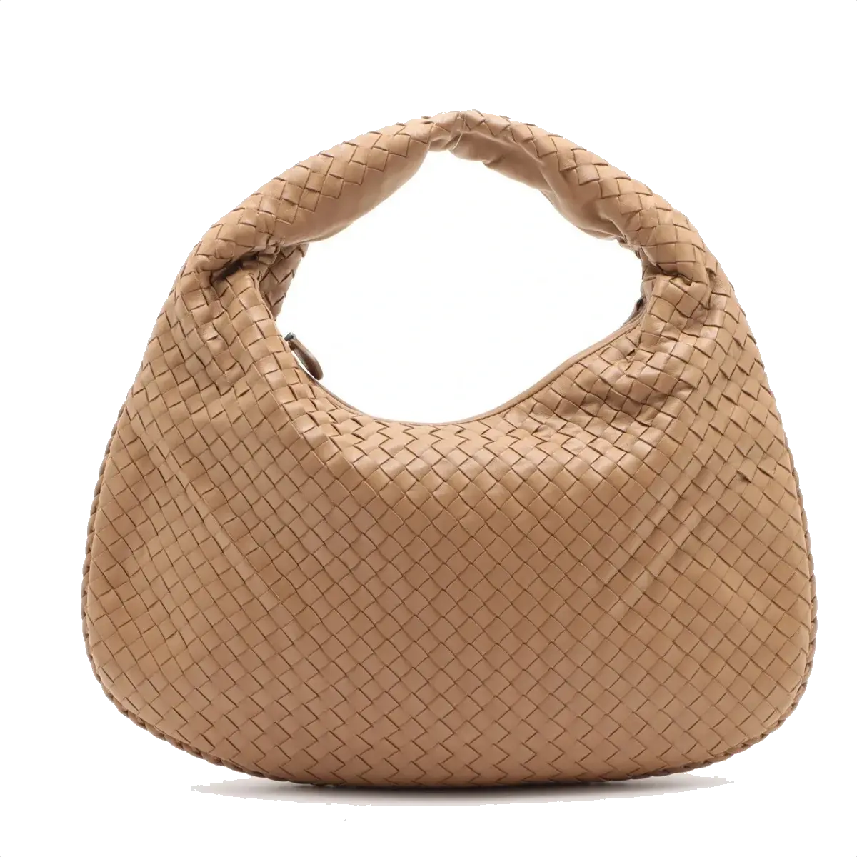 Pre-Loved Veneta Shoulder Bag Intrecciato Leather Medium with Silver Hardware, Beige