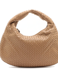 Pre-Loved Veneta Shoulder Bag Intrecciato Leather Medium with Silver Hardware, Beige
