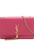 Pre-Loved Kate Tassel Shoulder Bag Leather Medium with Gold Hardware, Pink