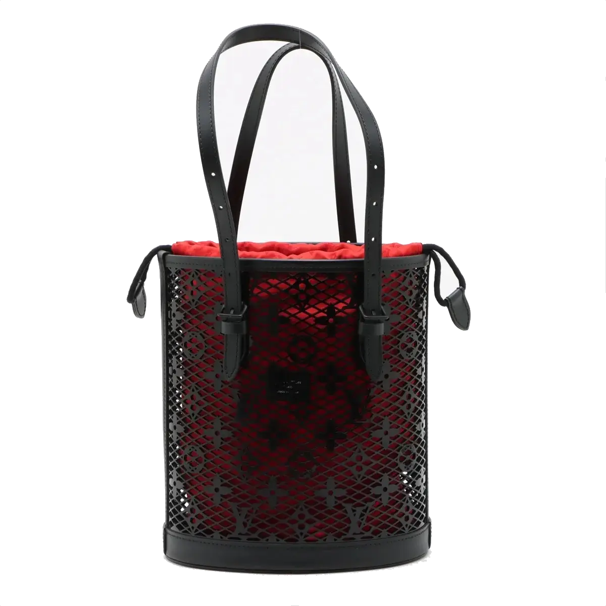 Pre-Loved Lace Bucket Bag Monogram Leather PM with Black Hardware, Black