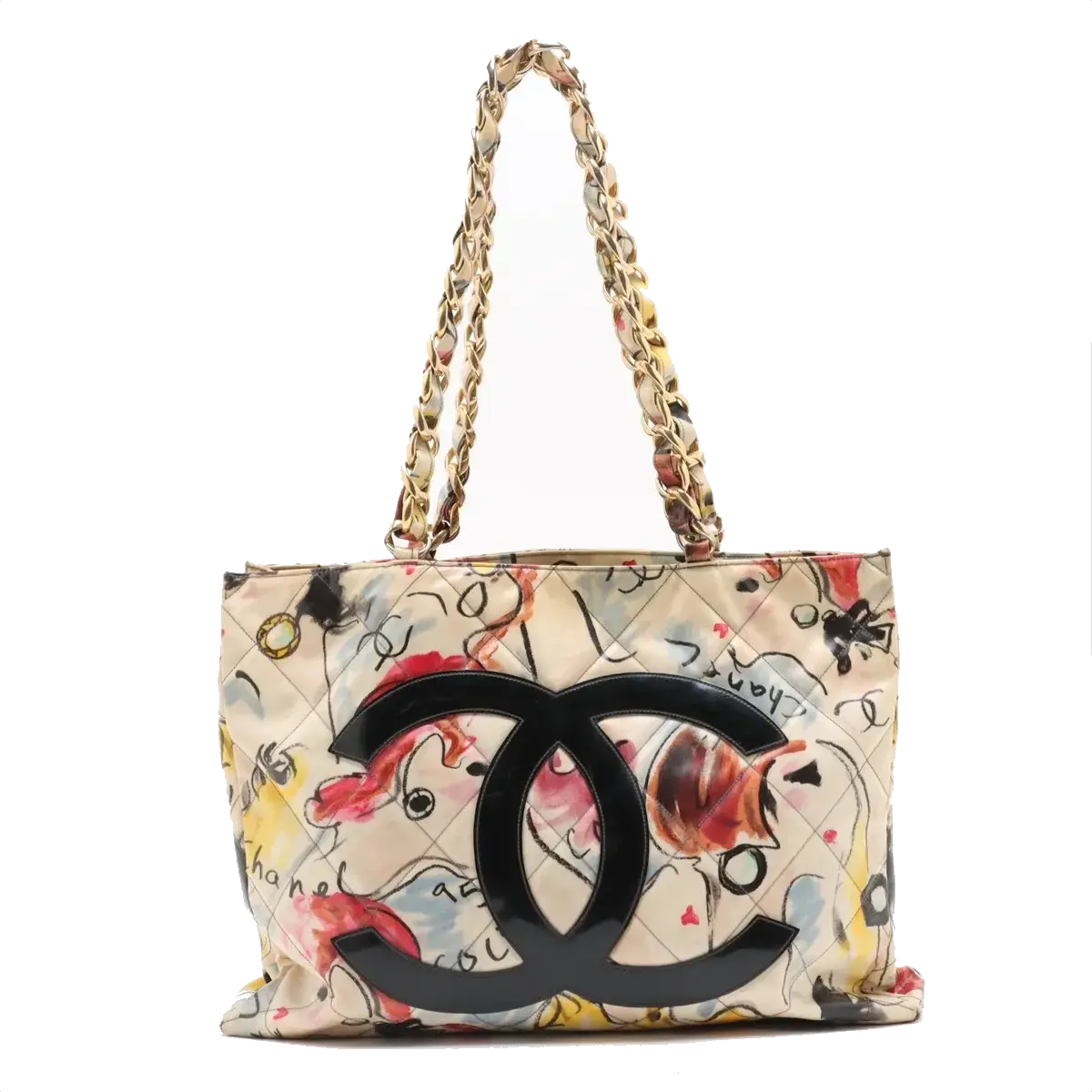 Pre-Loved Graffiti CC Tote Tote Quilted Coated Canvas with Gold Hardware, Multicolor