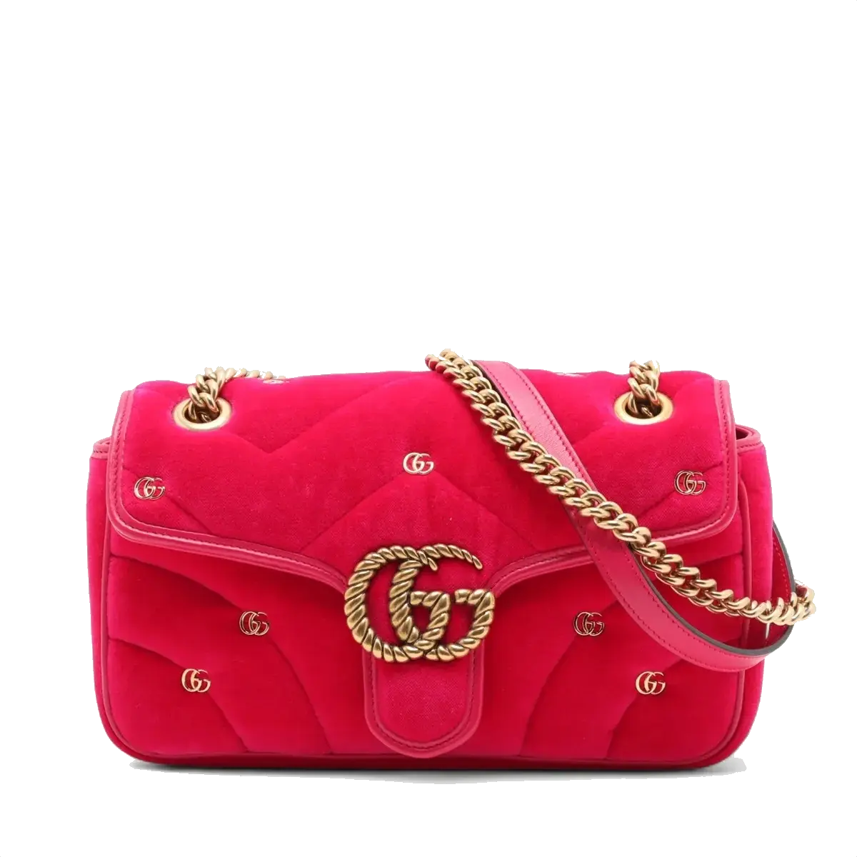 Pre-Loved GG Marmont Shoulder Bag Quilted Velvet Small with Aged Gold Hardware, Pink
