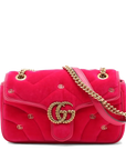 Pre-Loved GG Marmont Shoulder Bag Quilted Velvet Small with Aged Gold Hardware, Pink
