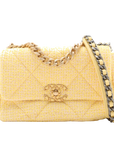 Pre-Loved Chanel 19 Shoulder Bag Quilted Tweed Small with Mixed Hardware, Yellow