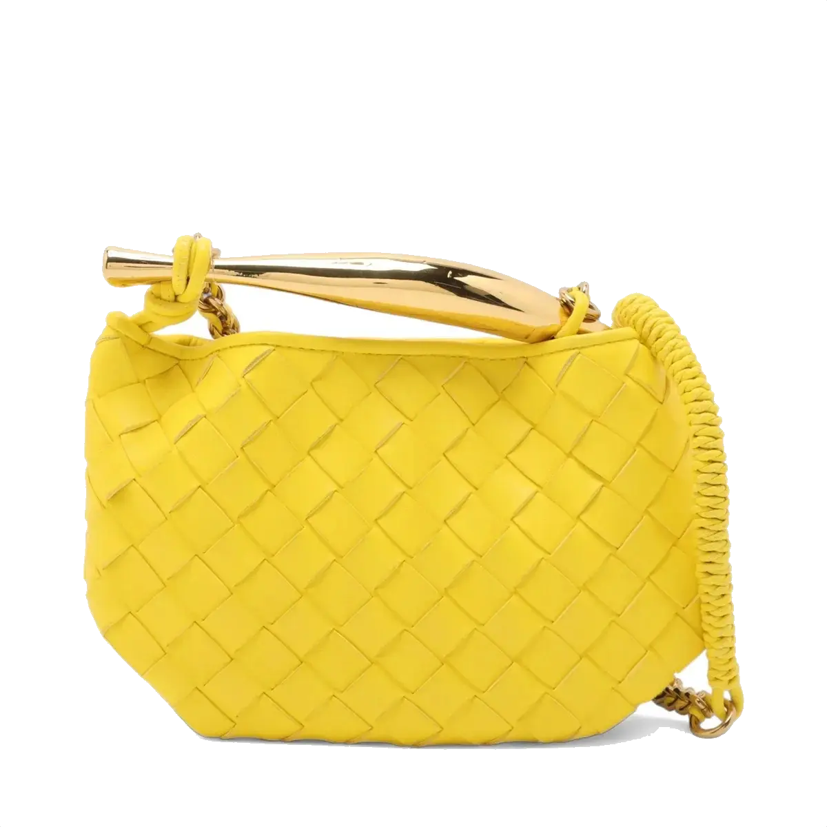 Pre-Loved Sardine Mini Shoulder Bag Intrecciato Leather Mini with Gold Hardware, Yellow
