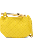 Pre-Loved Sardine Mini Shoulder Bag Intrecciato Leather Mini with Gold Hardware, Yellow