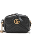 Pre-Loved GG Marmont Matelassé Camera Bag Crossbody Bag Quilted Leather Mini with Aged Gold Hardware, Black