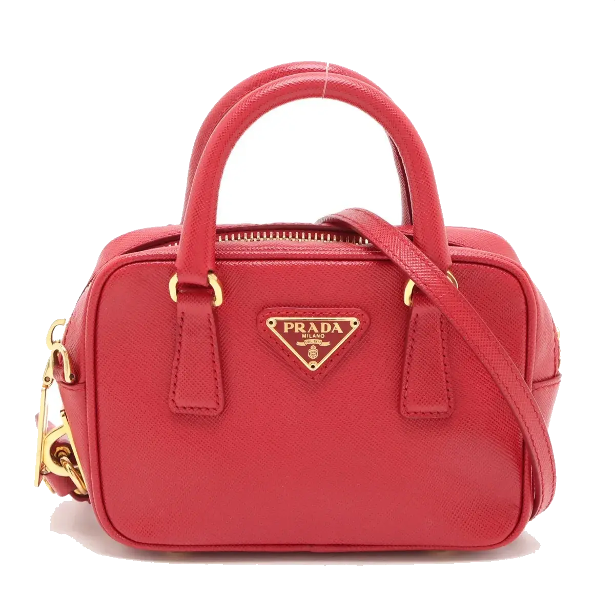 Pre-Loved Saffiano Mini Bauletto Handbag Leather Mini with Gold Hardware, Red