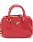 Pre-Loved Saffiano Mini Bauletto Handbag Leather Mini with Gold Hardware, Red