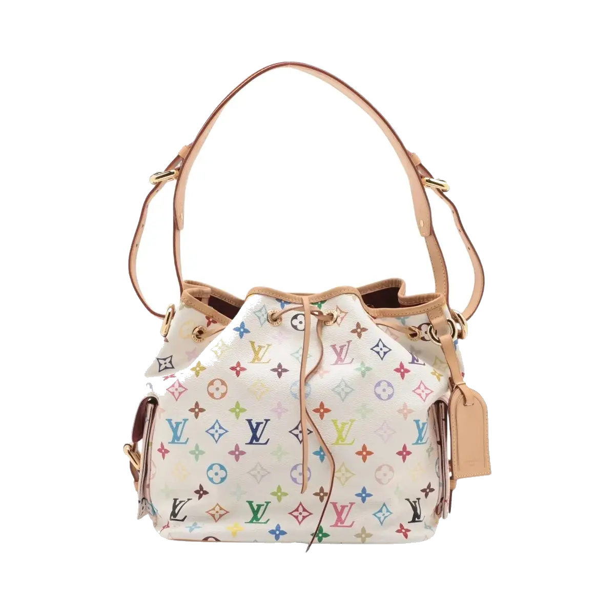 Pre-Loved Petit Noé Shoulder Bag Monogram Multicolore Coated Canvas Petit with Gold Hardware, White Multicolor