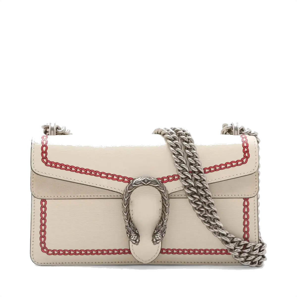 Pre-Loved Dionysus Shoulder Bag Dragon Print Leather Small with Aged Silver Hardware, Ivory