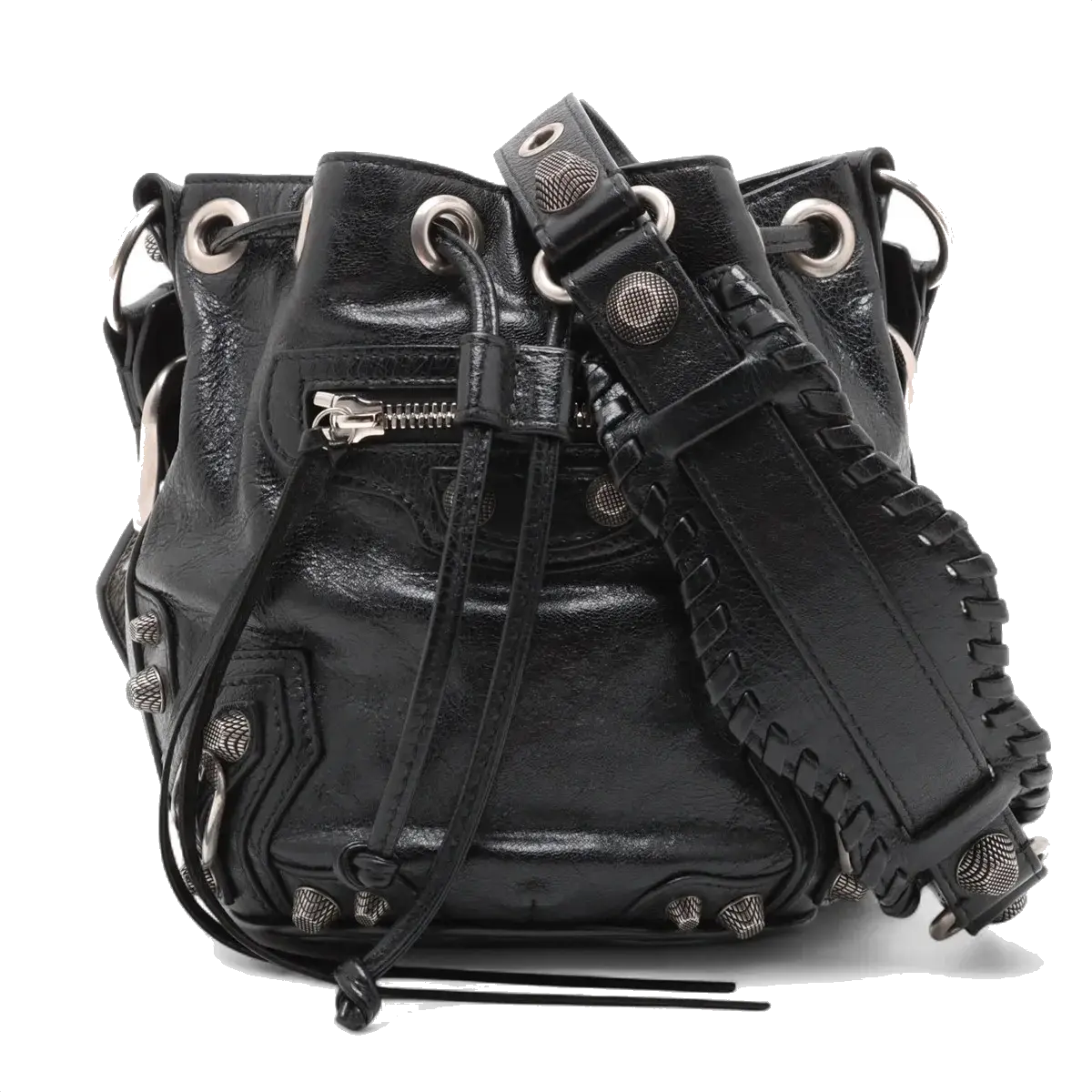 Pre-Loved Le Cagole Bucket Bucket Bag Leather XS with Aged Silver Hardware, Black