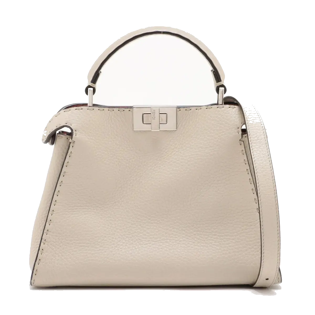 Pre-Loved Peekaboo Iconic Selleria Handbag Leather Small with Silver Hardware, Ivory