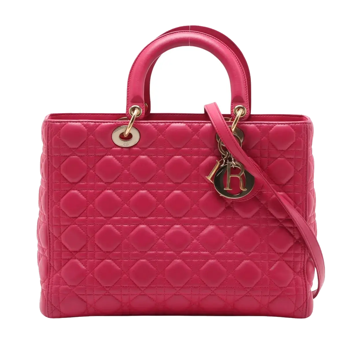Pre-Loved Lady Dior Handbag Cannage Leather Large with Gold Hardware, Pink
