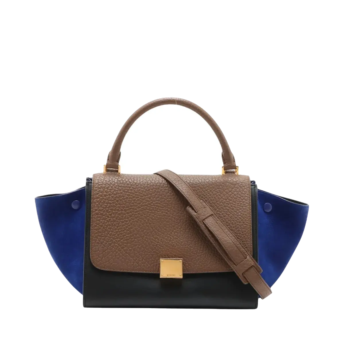 Pre-Loved Trapeze Handbag Leather Medium with Gold Hardware, Brown/Black/Blue