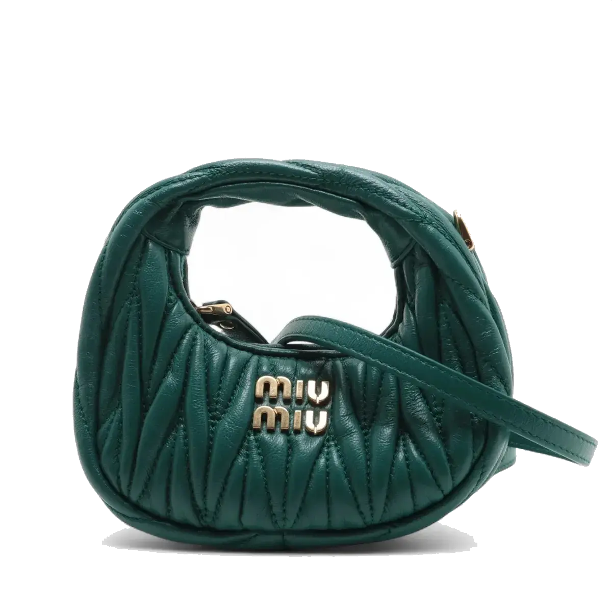 Pre-Loved Wander Matelassé Hobo Handbag Quilted Leather Micro with Gold Hardware, Green