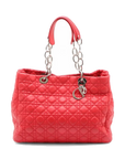 Pre-Loved Lady Dior Soft Shopping Tote Cannage Leather Large with Silver Hardware, Red