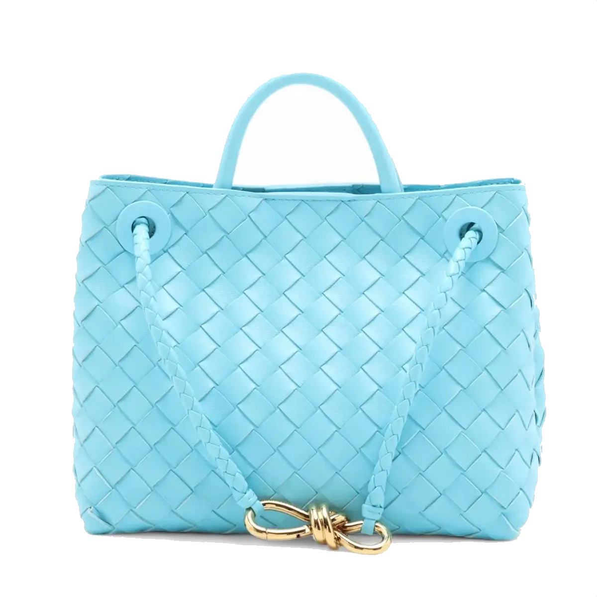 Pre-Loved Andiamo Handbag Intrecciato Leather Small with Gold Hardware, Light Blue
