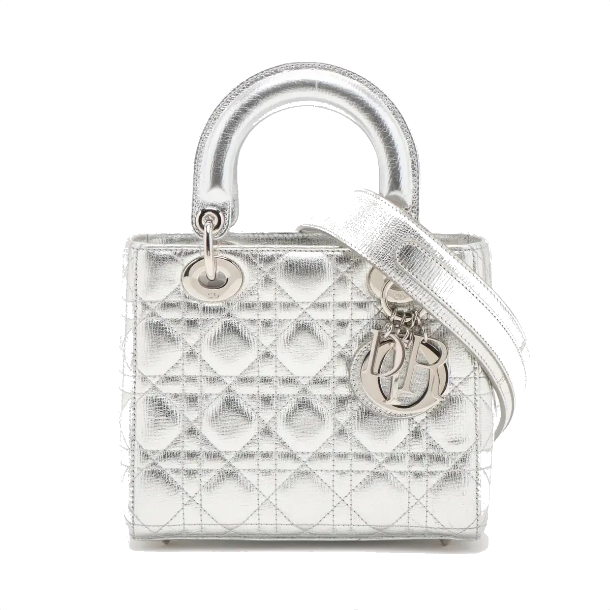 Pre-Loved Lady Dior Handbag Quilted Leather Mini with Silver Hardware, Silver