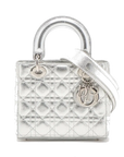 Pre-Loved Lady Dior Handbag Quilted Leather Mini with Silver Hardware, Silver