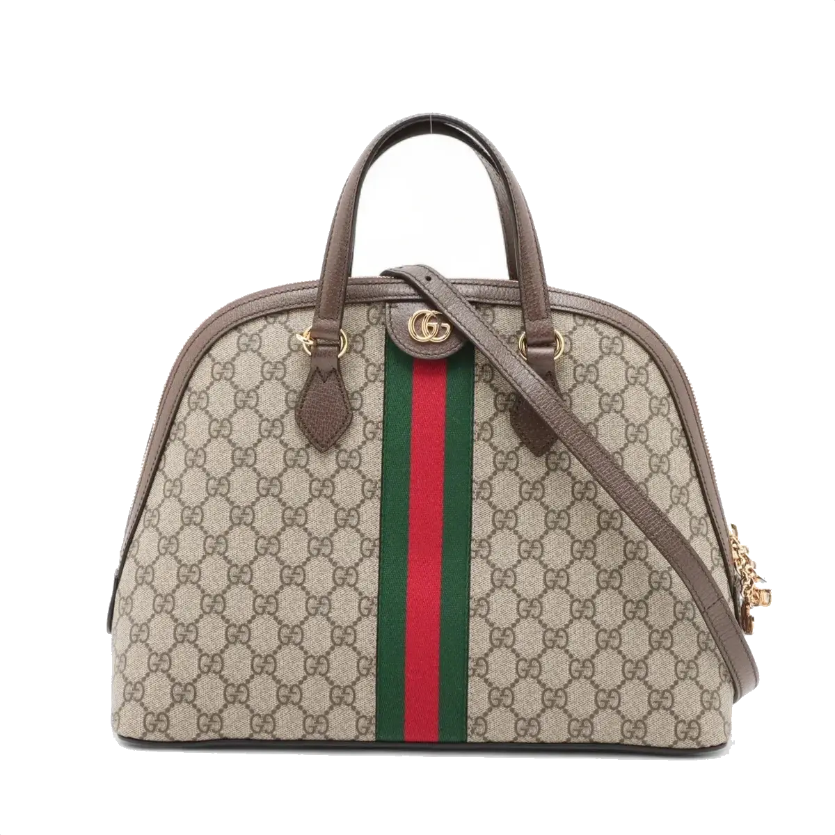 Pre-Loved Ophidia Handbag Monogram Coated Canvas Medium with Gold Hardware, Beige/Ebony
