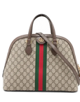 Pre-Loved Ophidia Handbag Monogram Coated Canvas Medium with Gold Hardware, Beige/Ebony