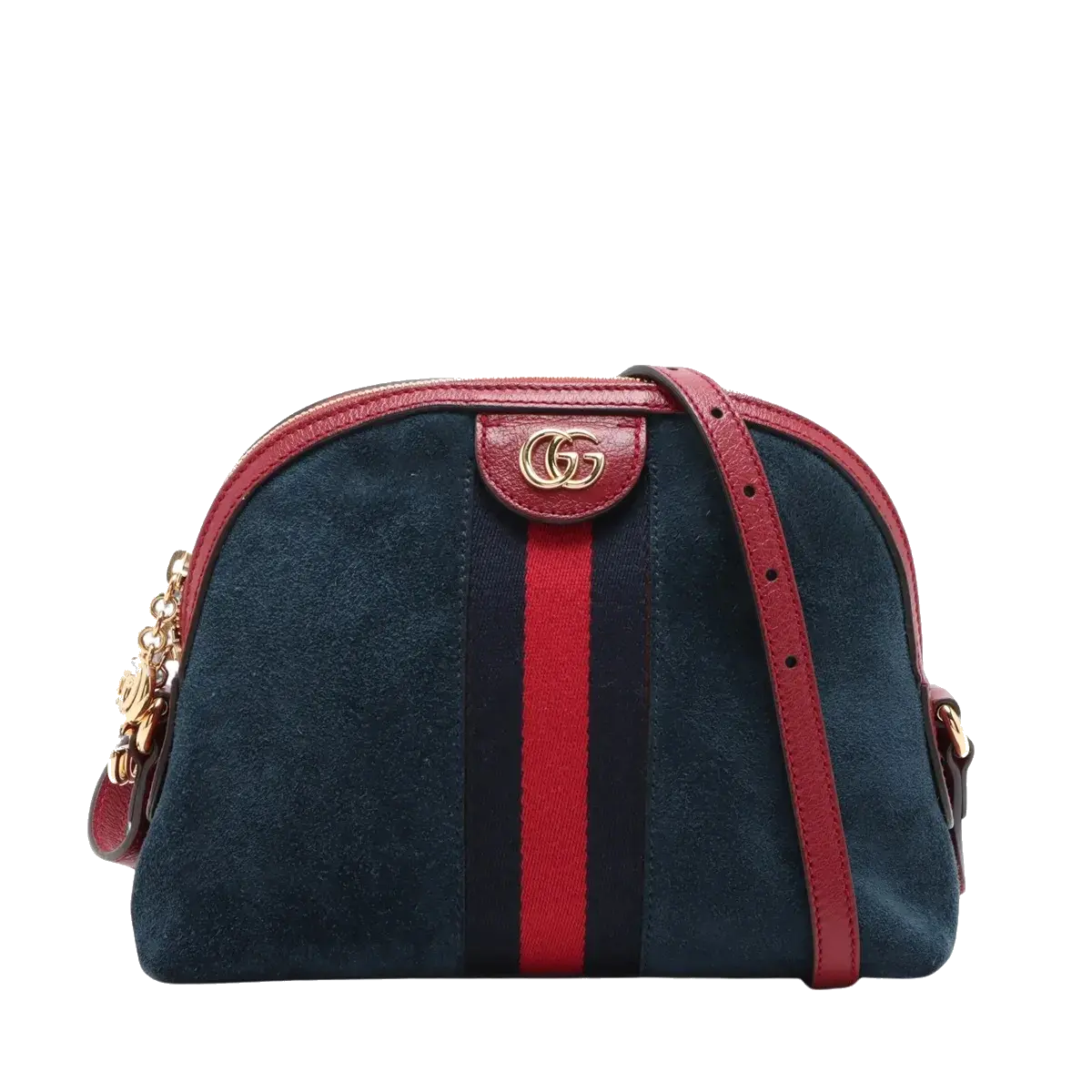 Pre-Loved Ophidia Shoulder Bag Suede Small with Gold Hardware, Navy Blue