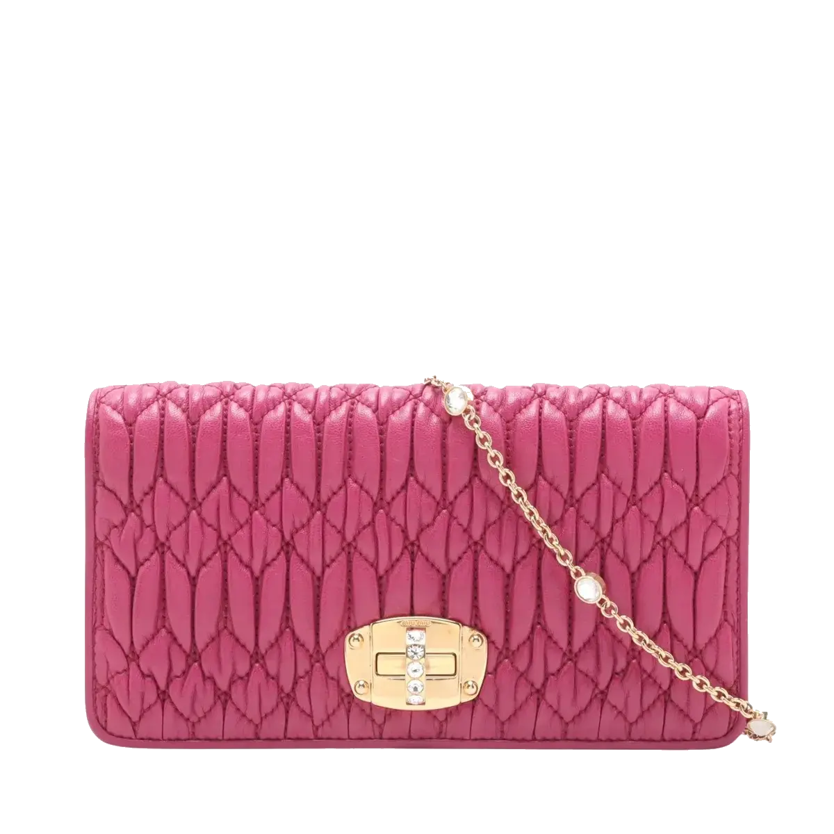 Pre-Loved Matelassé Wallet on Chain Crossbody Bag Quilted Leather Small with Gold Hardware, Pink