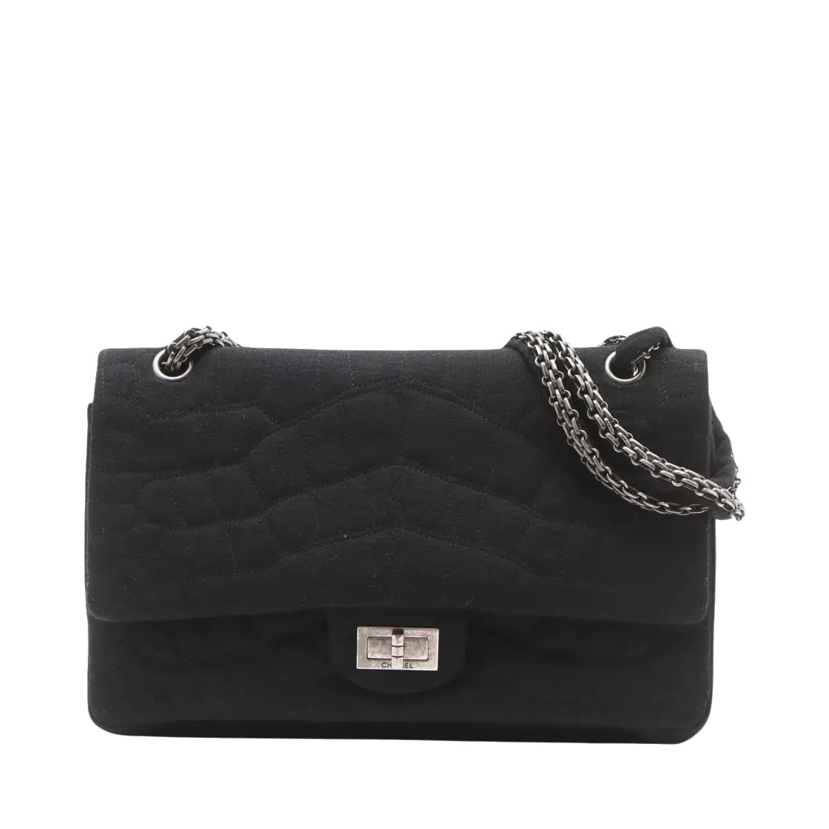 Pre-Loved 2.55 Reissue Double Flap Shoulder Bag Quilted Jersey 226 with Aged Silver Hardware, Black