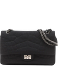 Pre-Loved 2.55 Reissue Double Flap Shoulder Bag Quilted Jersey 226 with Aged Silver Hardware, Black