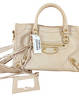 Pre-Loved Classic City Handbag Leather Small with Gold Hardware, Beige
